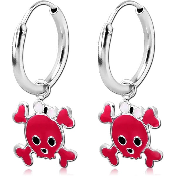 STERILE STERLING SILVER 925 HOOP EARRING WITH ENAMEL - SKULL