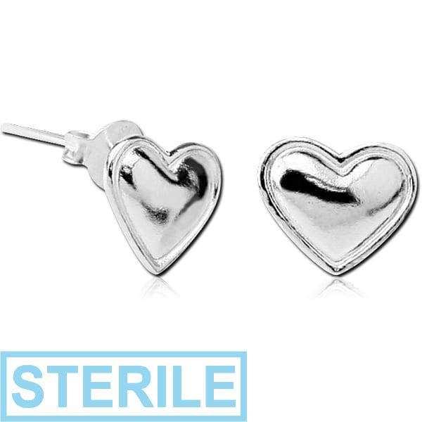 STERILE STERLING SILVER 925 EAR STUDS PAIR MATT FINISH - HEART