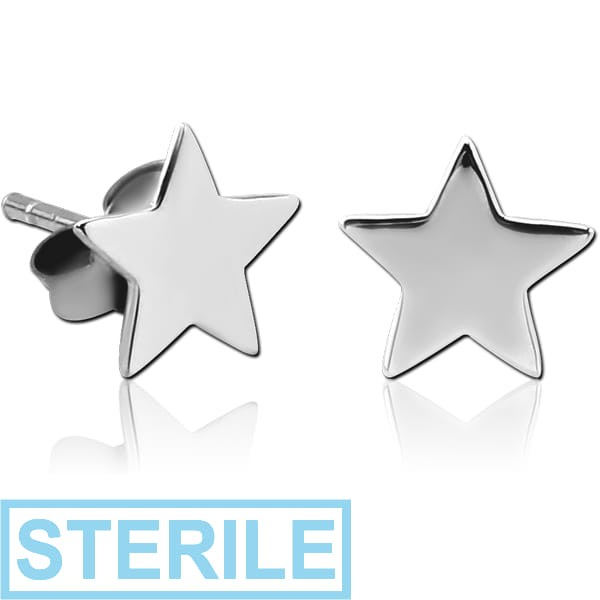 STERILE STERLING SILVER 925 EAR STUDS PAIR - BIG STAR