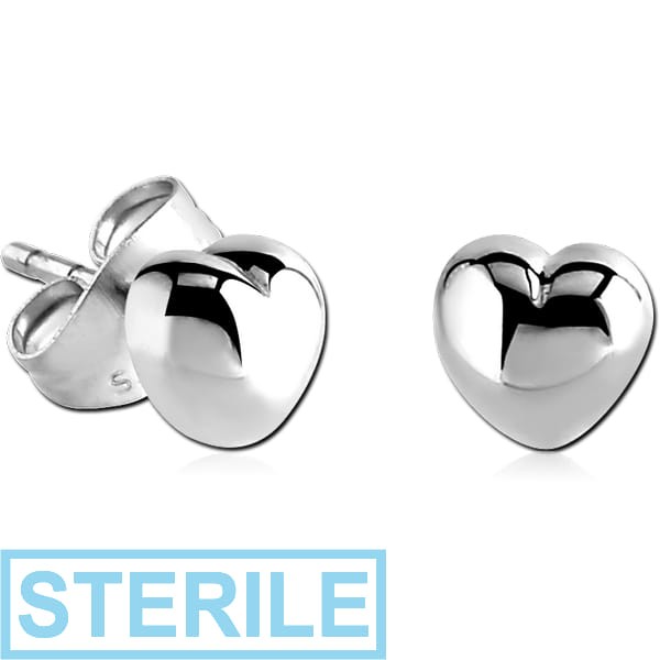 STERILE STERLING SILVER 925 EAR STUDS PAIR - 3D HEART