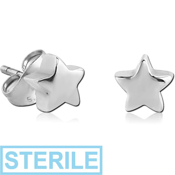 STERILE STERLING SILVER 925 EAR STUDS PAIR - 3D STAR