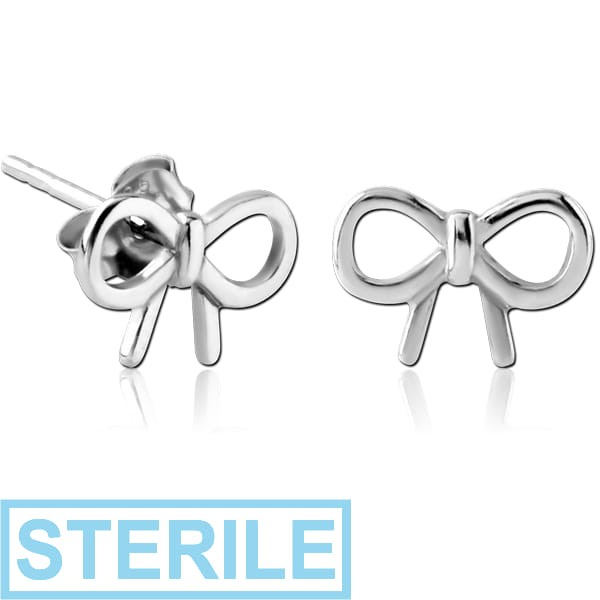 STERILE STERLING SILVER 925 EAR STUDS PAIR - BOW