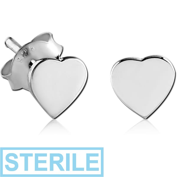 STERILE STERLING SILVER 925 EAR STUDS PAIR - 2D HEART
