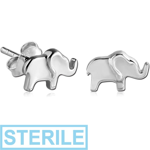 STERILE STERLING SILVER 925 EAR STUDS PAIR - ELEPHANT