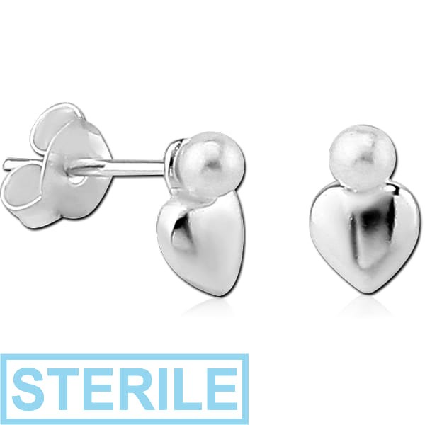 STERILE STERLING SILVER 925 EAR STUDS PAIR - HEART