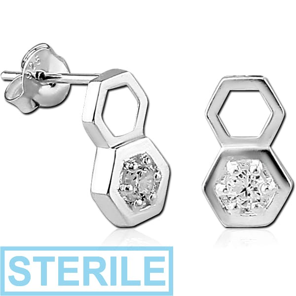 STERILE STERLING SILVER 925 JEWELLED EAR STUDS PAIR - BEEHIVE