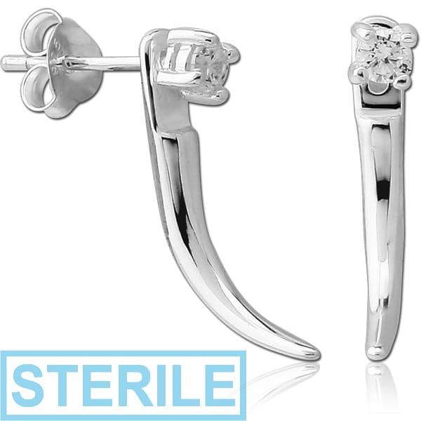 STERILE STERLING SILVER 925 JEWELLED BACK EARRINGS WITH STUDS PAIR - CURVED STAKE