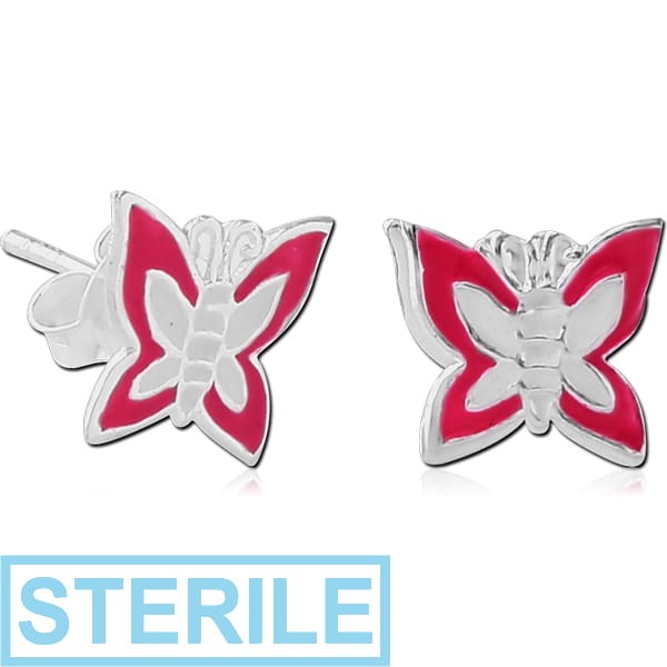 STERILE STERLING SILVER 925 EAR STUDS PAIR WITH ENAMEL- BUTTERFLY
