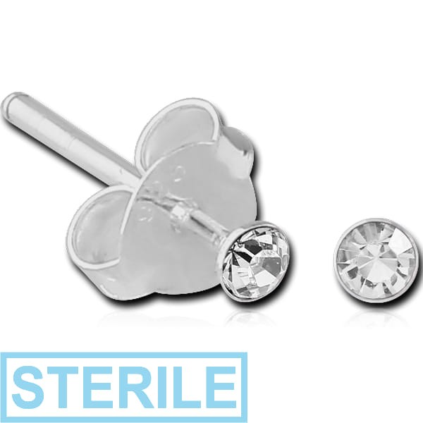 STERILE STERLING SILVER 925 JEWELLED EAR STUDS PAIR ROUND 2MM