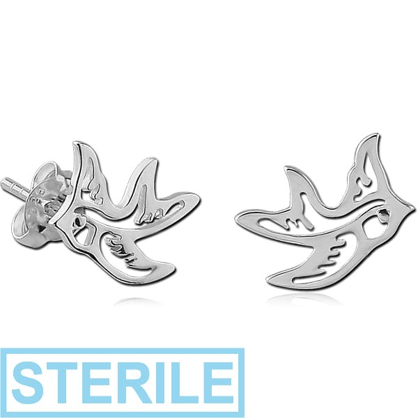 STERILE STERLING SILVER 925 EAR STUDS PAIR - BIRD