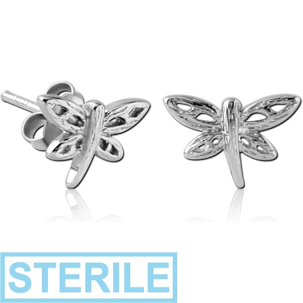 STERILE STERLING SILVER 925 EAR STUDS PAIR - DRAGONFLY