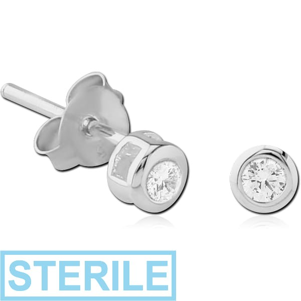 STERILE STERLING SILVER 925 JEWELLED EAR STUDS PAIR 3MM STONE