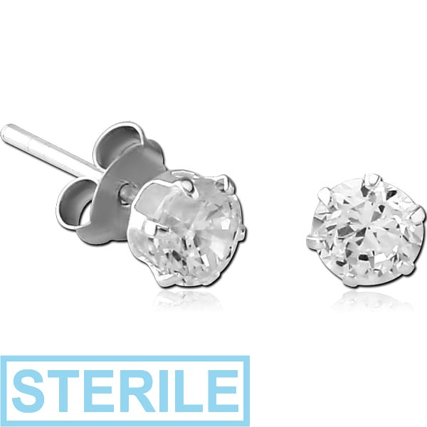 STERILE STERLING SILVER 925 JEWELLED EAR STUDS PAIR ROUND 5MM