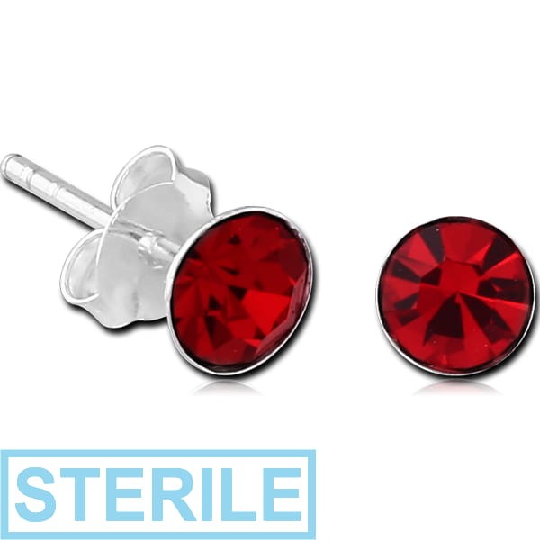 STERILE STERLING SILVER 925 JEWELLED EAR STUDS PAIR ROUND 6MM