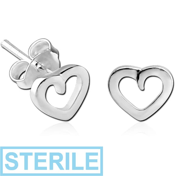 STERILE STERLING SILVER 925 EAR STUDS PAIR - HEART