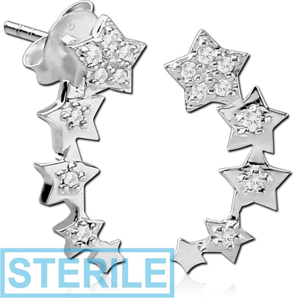 STERILE STERLING SILVER 925 JEWELLED EAR STUDS PAIR - STARS