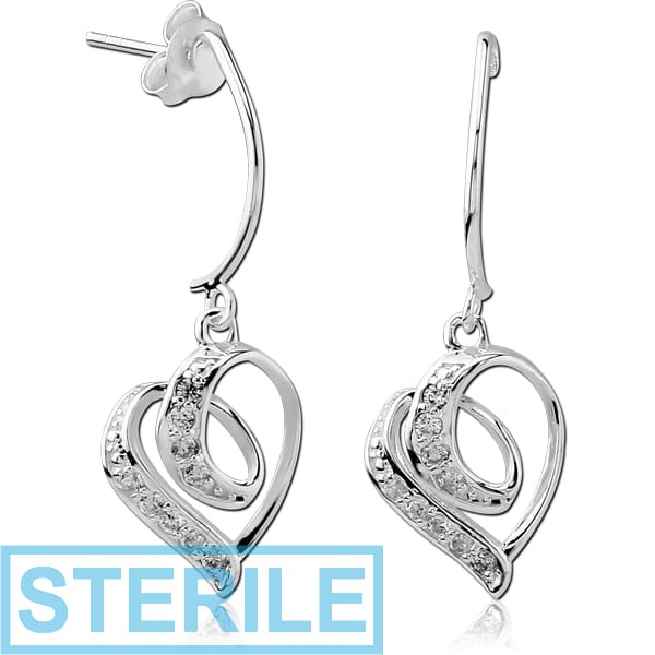 STERILE STERLING SILVER 925 JEWELLED EAR STUDS PAIR - HEART