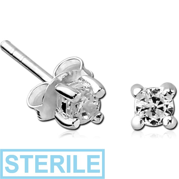 STERILE STERLING SILVER 925 JEWELLED EAR STUDS PAIR