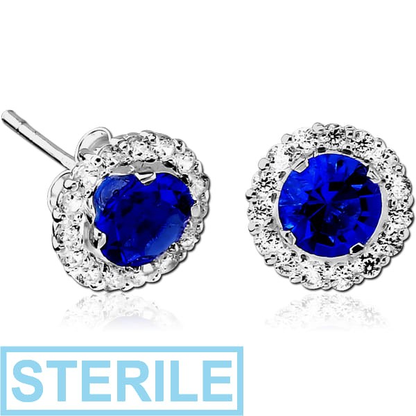 STERILE STERLING SILVER 925 JEWELLED EAR STUDS PAIR - CIRCLES