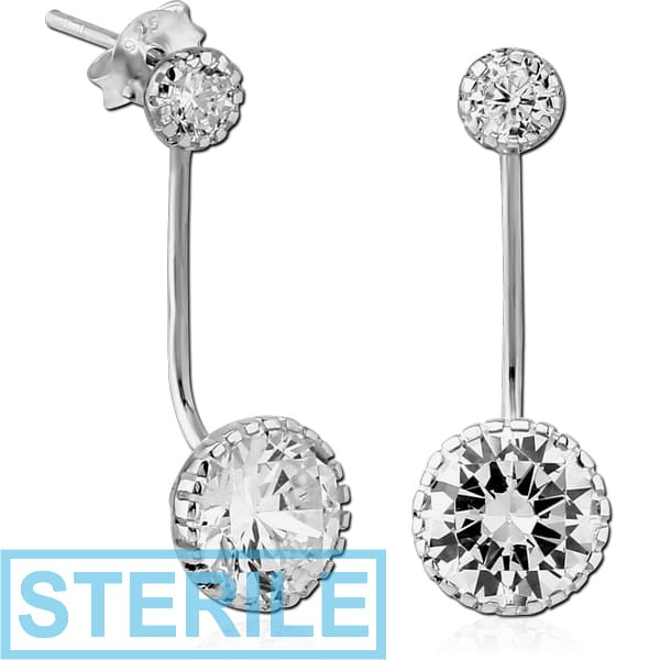 STERILE STERLING SILVER 925 JEWELLED BACK EARRINGS WITH STUD PAIR