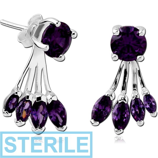 STERILE STERLING SILVER 925 JEWELLED BACK EARRINGS WITH STUD PAIR
