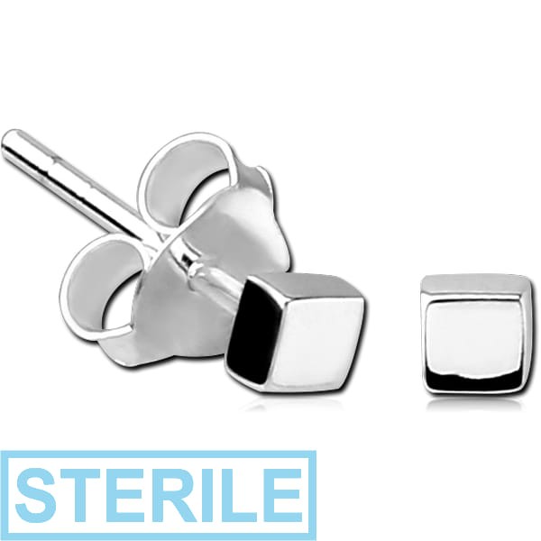 STERILE STERLING SILVER 925 EAR STUDS PAIR - SQUARE