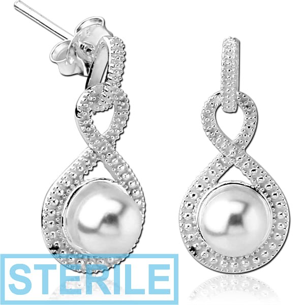 STERILE STERLING SILVER 925 EAR STUDS PAIR WITH SHELL PEARL - INFINITY