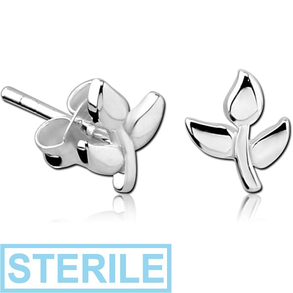 STERILE STERLING SILVER 925 EAR STUDS PAIR - LEAF
