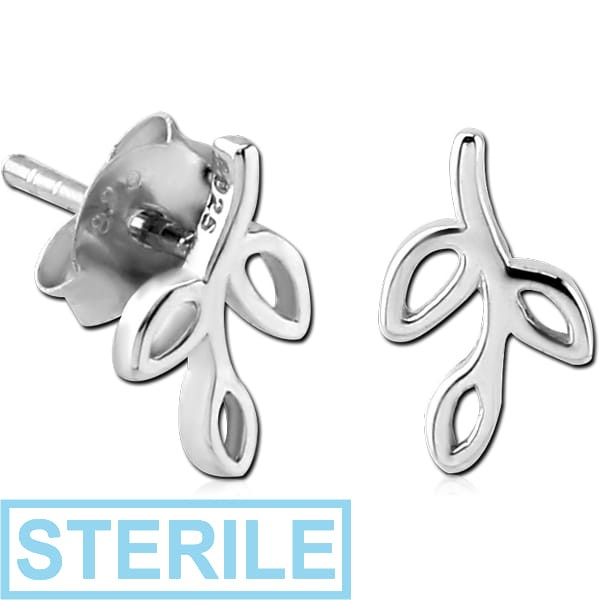 STERILE STERLING SILVER 925 EAR STUDS PAIR - LEAF