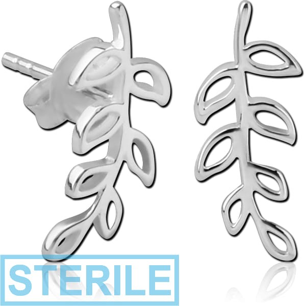 STERILE STERLING SILVER 925 EAR STUDS PAIR - LEAF