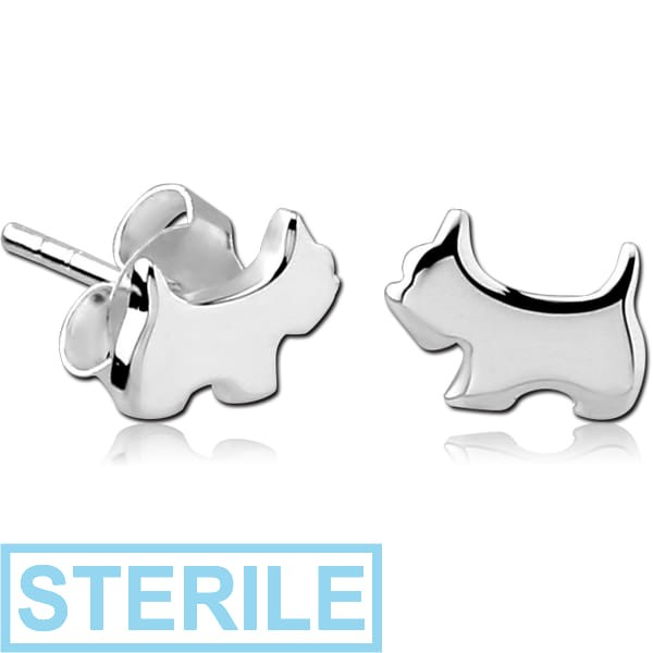 STERILE STERLING SILVER 925 EAR STUDS PAIR - DOG