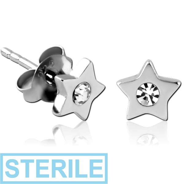 STERILE STERLING SILVER 925 JEWELLED EAR STUDS PAIR -STAR