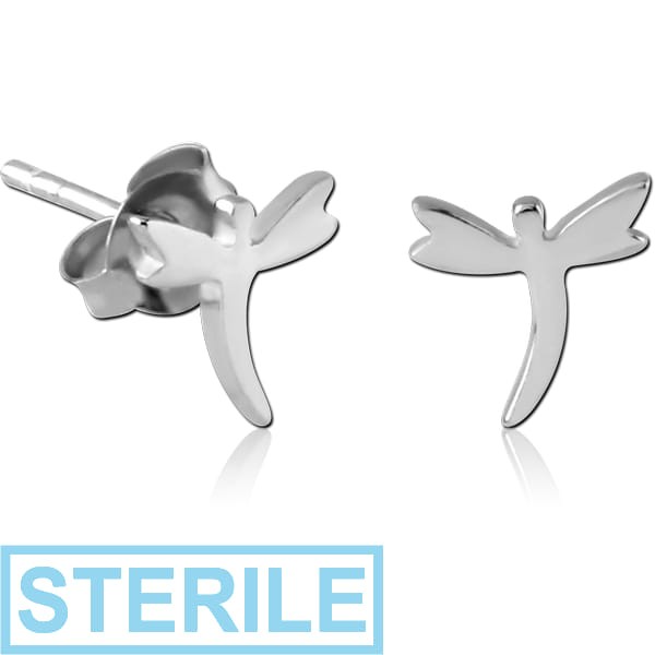 STERILE STERLING SILVER 925 EAR STUDS PAIR - DRAGONFLY