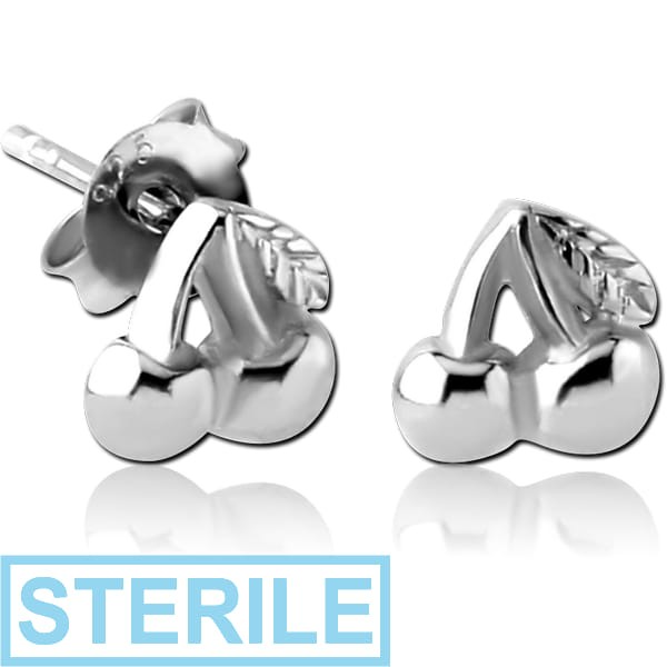 STERILE STERLING SILVER 925 EAR STUDS PAIR - CHERRY