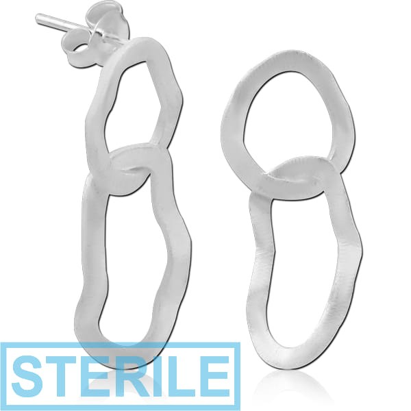 STERILE STERLING SILVER 925 EAR STUDS PAIR - ASYMMETRIC
