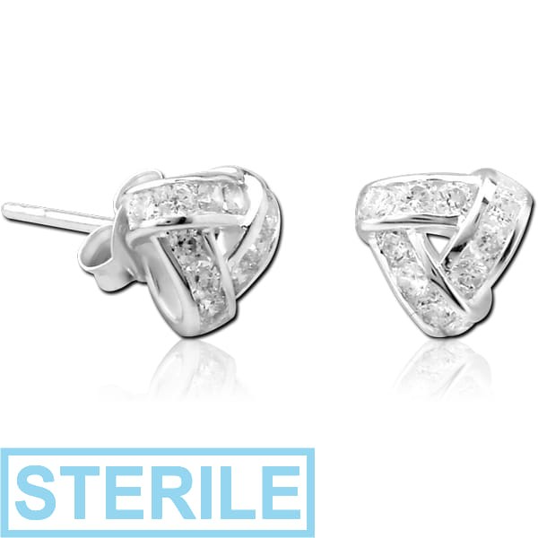 STERILE STERLING SILVER 925 JEWELLED EAR STUDS PAIR - KNOT