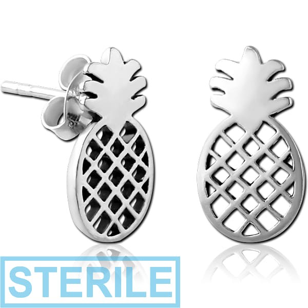 STERILE STERLING SILVER 925 EAR STUDS PAIR - PINEAPPLE