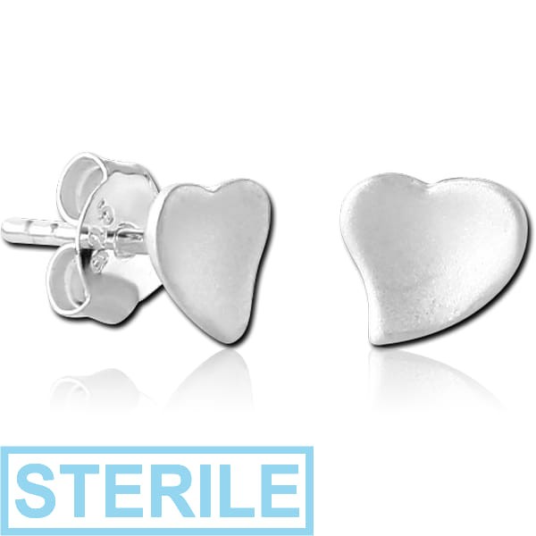 STERILE STERLING SILVER 925 EAR STUDS PAIR - HEART