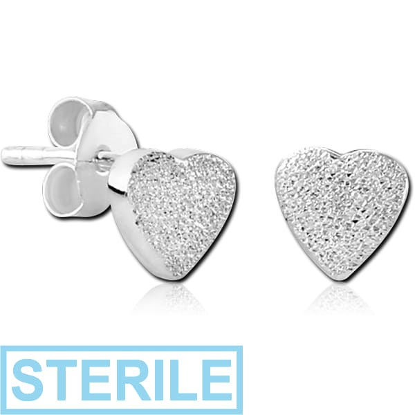 STERILE STERLING SILVER 925 EAR STUDS PAIR - HEART