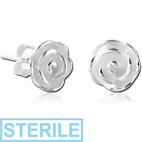 STERILE STERLING SILVER 925 EAR STUDS PAIR - ROSE