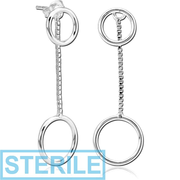 STERILE STERLING SILVER 925 CHAIN EAR STUDS PAIR