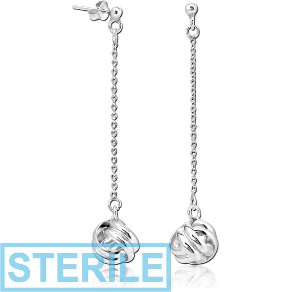 STERILE STERLING SILVER 925 CHAIN EAR STUDS PAIR