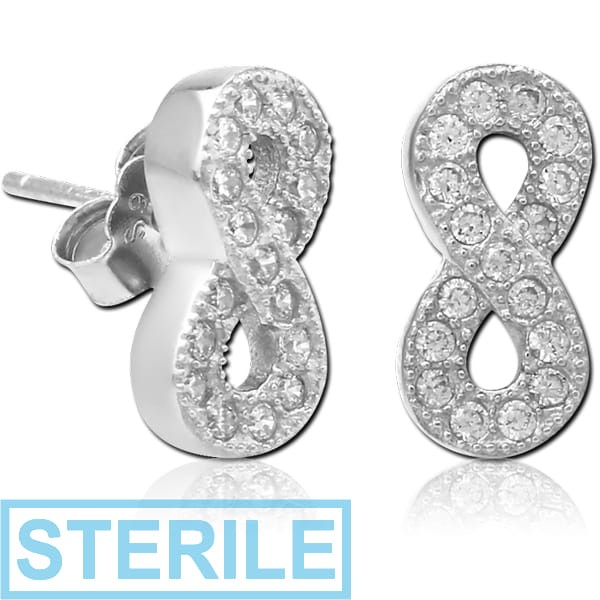 STERILE STERLING SILVER 925 JEWELLED EAR STUDS PAIR - INFINITY