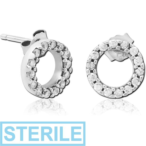 STERILE STERLING SILVER 925 JEWELLED EAR STUDS PAIR - CIRCLE