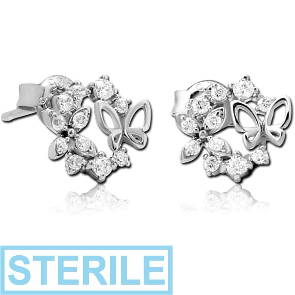 STERILE STERLING SILVER 925 JEWELLED EAR STUDS PAIR