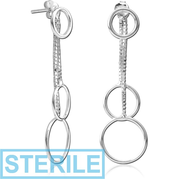 STERILE STERLING SILVER 925 CHAIN EAR STUDS PAIR