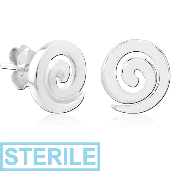 STERILE STERLING SILVER 925 EAR STUDS PAIR - SPIRAL