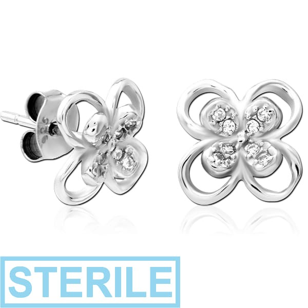 STERILE STERLING SILVER 925 JEWELLED EAR STUDS PAIR - FLOWER