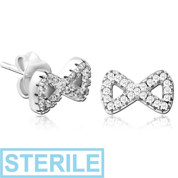 STERILE STERLING SILVER 925 JEWELLED EAR STUDS PAIR - BOW