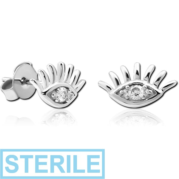 STERILE STERLING SILVER 925 JEWELLED EAR STUDS PAIR - EYES
